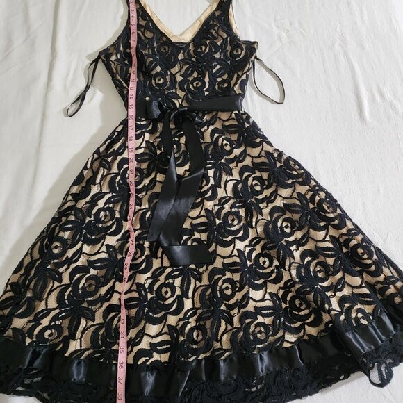 Tahari Arthur S Lavine Women's Size 8 Black Lace Sleeveless V-Neck Zip Dress - Picture 12 of 15